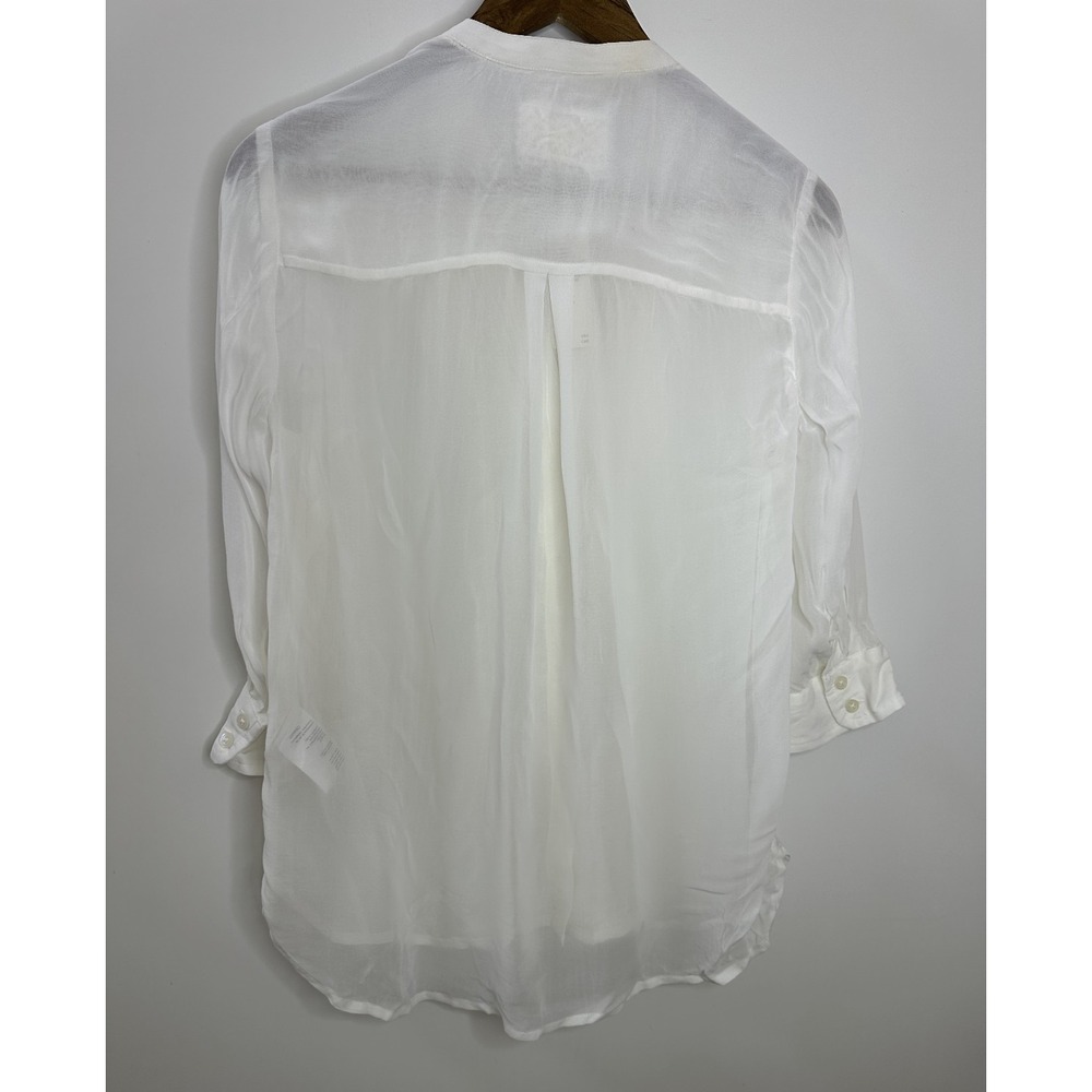 New Maeve Anthropologie Lightweight Ruffle Front Mao Shirt Sheer Button White XS - Picture 12 of 16
